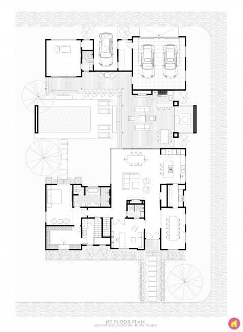 Modern Farmhouse Plan with ADU and Detached Garage - Modern House Plans