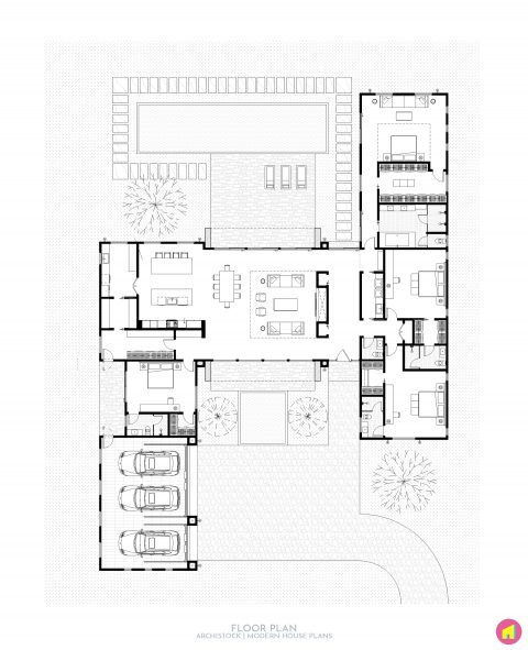 Modern Ranch-Style House - ANK STUDIO House Plans