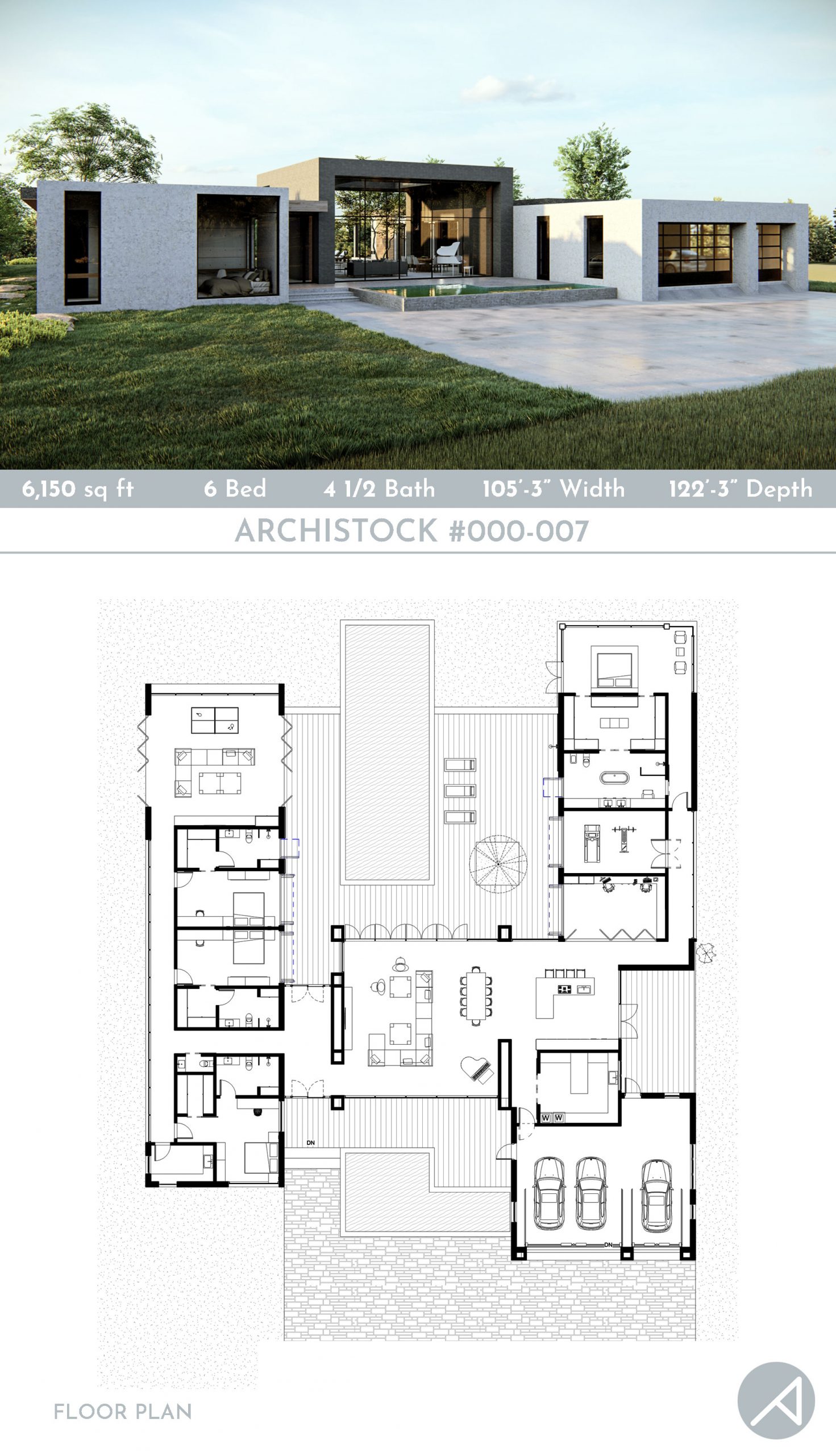 Modern Minimalist House Plan 000 007 ANK Studio Modern House Plans   Archistock 000 007A Scaled 