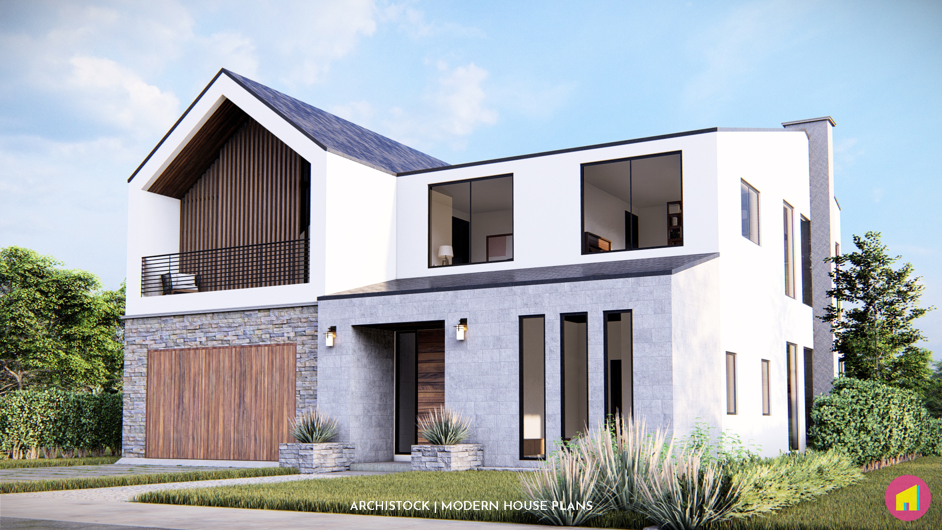 Narrow Lot Scandinavian Farmhouse - ANK STUDIO House Plans